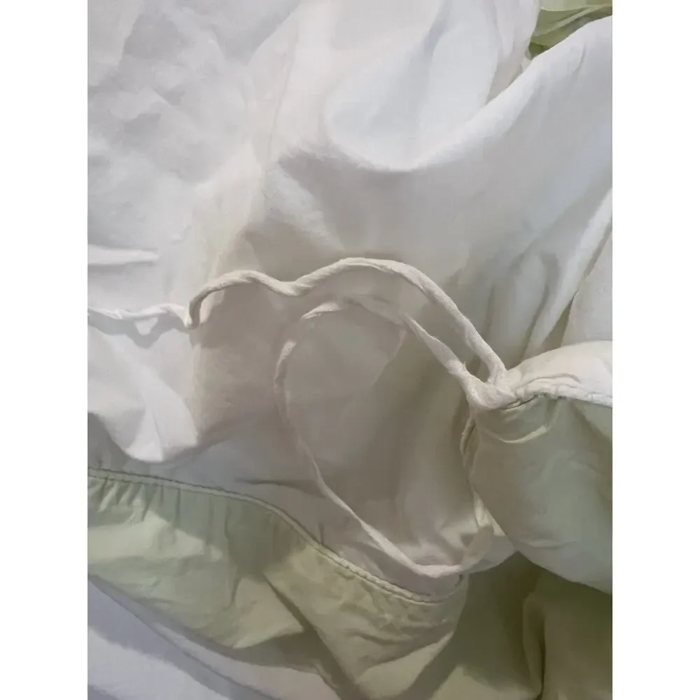 Elegant Floral Embroidered Twin XL Duvet Cover White Green 100% Cotton